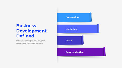 Four multicolored stripes for timeline or menu concept. Creative infographic design template. Vector illustration for presentation, banner, report, brochure.