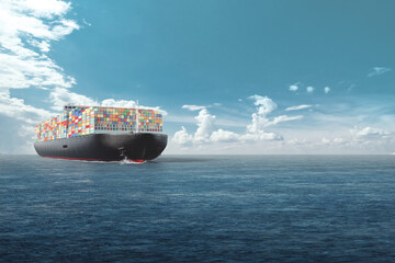 International cargo transportation in containers by sea. Sea huge ship with containers in the sea....