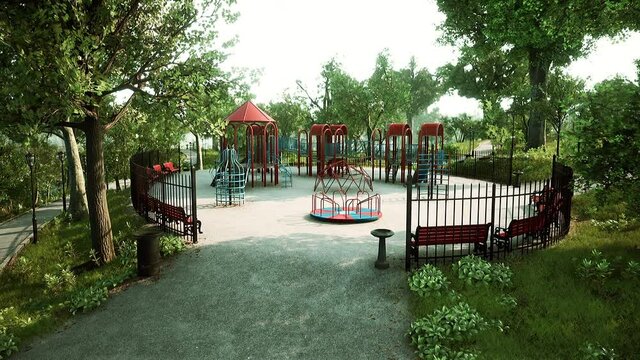 empty children playground for leisure in the park closed in a while Coronavirus