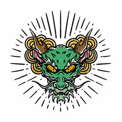 vintage style japanese dragon head tattoo illustration