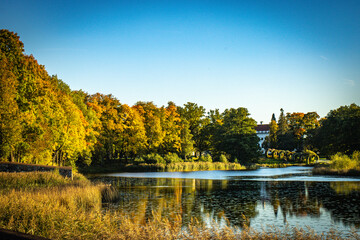 Fototapeta premium autumn landscape with lake in lithuania, baltic countries, baltics, europe