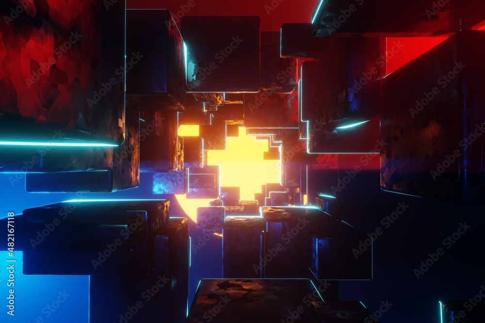 Poster Tunnel Sci-Fi looping environment, Technology digital abstract background.3d rendering illustration. Abstract creative futuristic background..