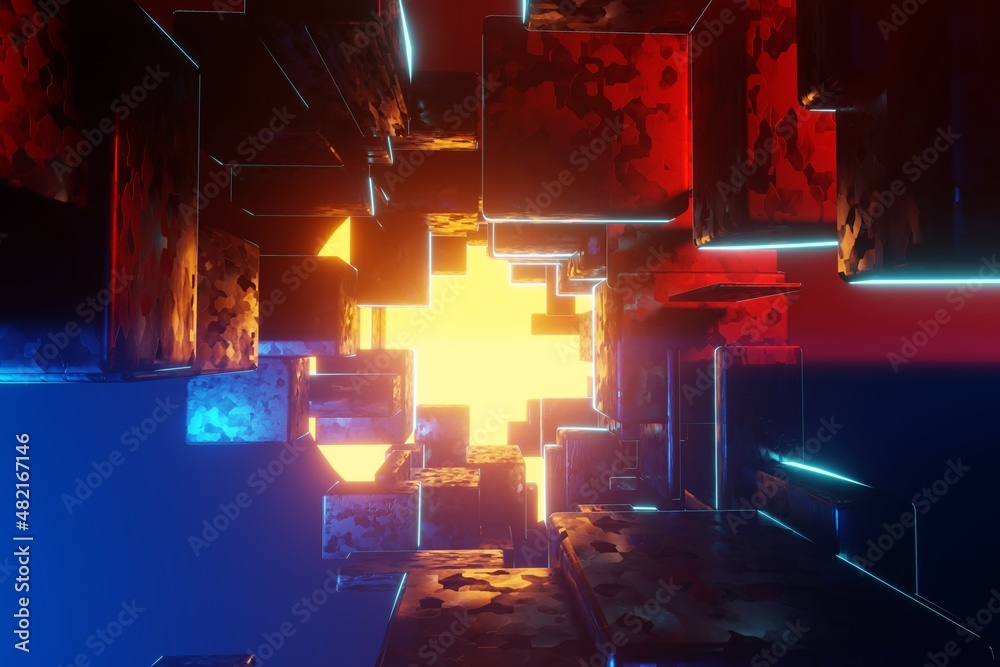 Poster Tunnel Sci-Fi looping environment, Technology digital abstract background.3d rendering illustration. Abstract creative futuristic background..