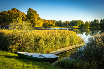 boat on the lake, lithuania, autumn, baltic countries, baltics, europe