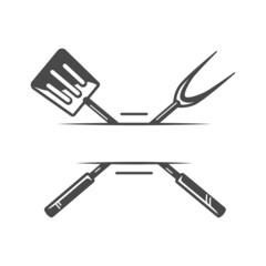 Fototapeta premium Barbeque Spatula and Fork isolated on white background. BBQ Concept. Barbecue Grill Icon. Vector illustrations