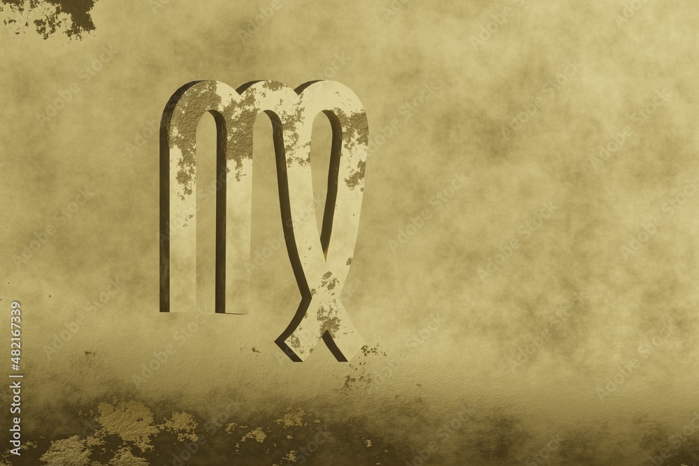 Poster golden zodiac sign virgo on a gold background. 3d rendering illustration. abstract contemporary colo