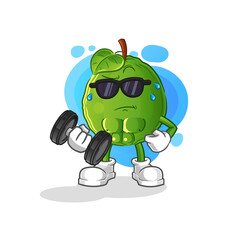 guava lifting dumbbell vector. cartoon character