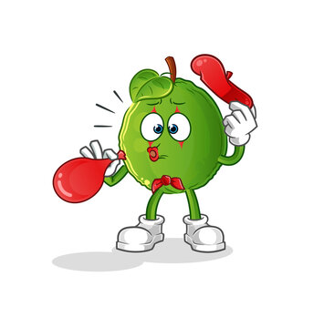recommend clip art: guava pantomime blowing balloon. cartoon mascot vector