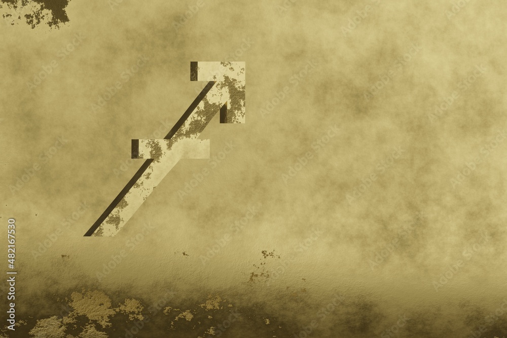 Poster golden zodiac sign sagittarius on a gold background. 3d rendering illustration. abstract contemporar