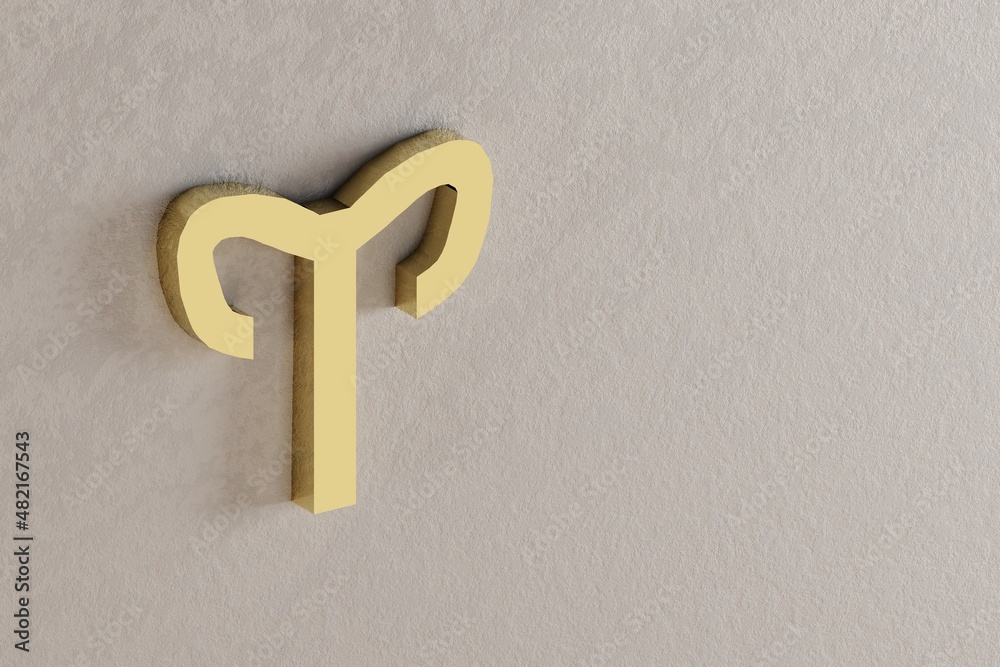 Aufkleber golden zodiac sign aries on a white wall background. 3d rendering illustration. abstract contemporar