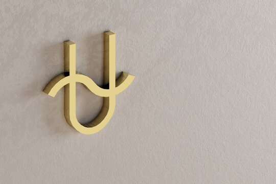 Golden zodiac sign Ophiuchus on a white wall background. 3d rendering illustration. Abstract contemporary colors pattern for design.