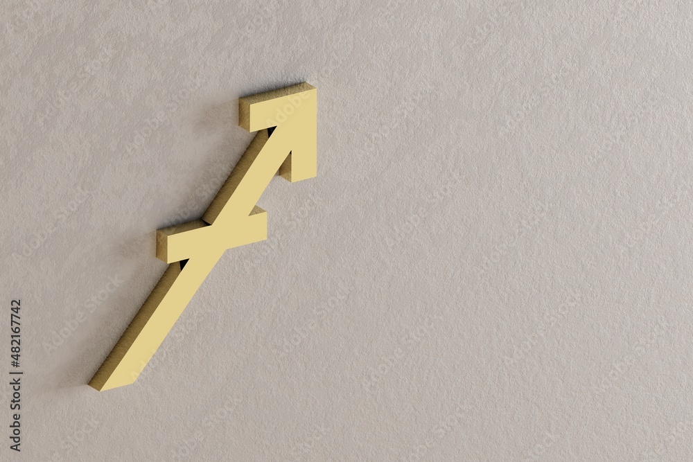 Poster golden zodiac sign sagittarius on a white wall background. 3d rendering illustration. abstract conte
