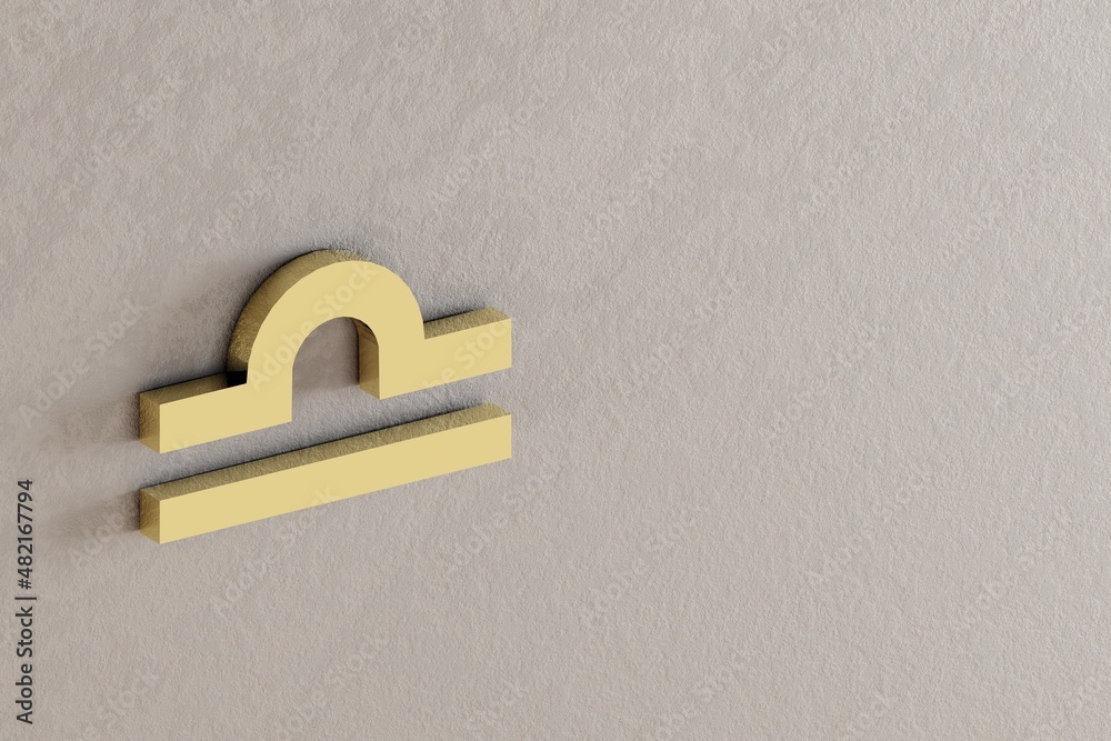 Poster golden zodiac sign libra on a white wall background. 3d rendering illustration. abstract contemporar