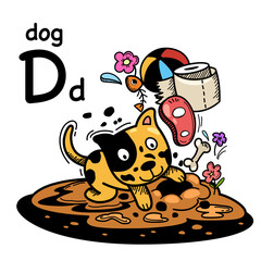 Hand drawn.Alphabet Letter D-dog