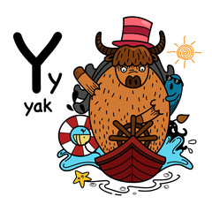 Hand drawn.Alphabet Letter Y-yak