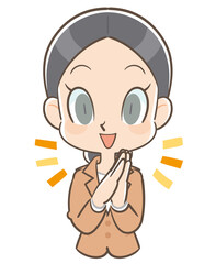 手を合わせて喜ぶスーツ姿の女性