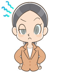 疑わしい様相でにらむスーツ姿の女性