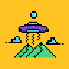 Pixel art ufo design isolated