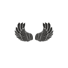 Black pair of spread out angel or eagle bird wings isolated on white background