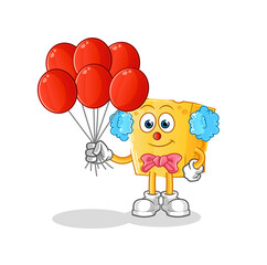 cheese clown with balloons vector. cartoon character