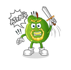 guava knights attack with sword. cartoon mascot vector