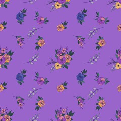 Vector seamless pattern. Very peri colors. Flowers and bouquets. Blooming flowers.