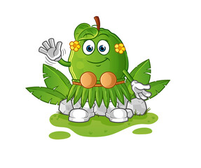 guava hawaiian waving character. cartoon mascot vector