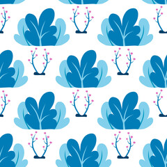 Plants, leaves, trees seamless pattern in flat style. Concept in flat style, composition of trees and bushes