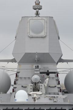 Kanagawa, Japan - September 05, 2021:Royal Netherlands Navy Thales Nederland APAR (Active Phased Array Radar) multifunction 3D radar (MFR) on HNLMS Evertsen (F805).