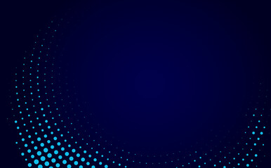 Obraz premium Light blue dots on dark blue background. Curved reticulate or dotted texture. Dotted template for ​tecnology or business concept.