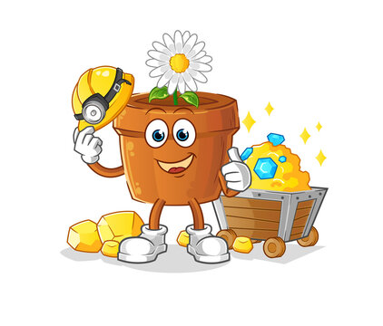 recommend clip art: flower pot miner with gold character. cartoon mascot vector