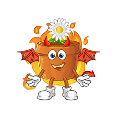 flower pot demon with wings character. cartoon mascot vector