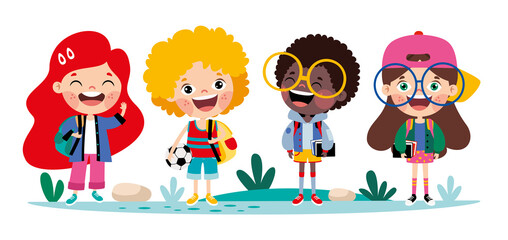 Education Concept With Cartoon Students