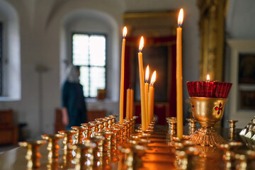 candles in church. Selective focus