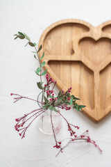 Heart-shaped wooden board for serving. Valentine's day gift