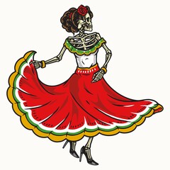 Mexican skeleton woman dancing alone