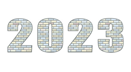 Vector font build out of red bricks. New Year numerals isolated on white background