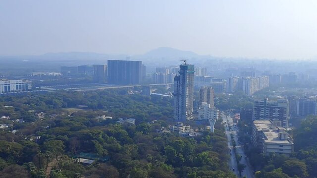 Powai Vikhroli Mumbai city aerial view shot from Kailas business park