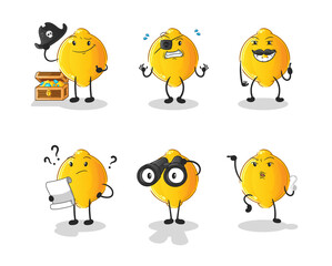 lemon Pirate group character. cartoon mascot vector