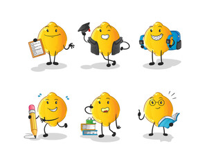 lemon education set character. cartoon mascot vector