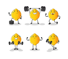 lemon exercise set character. cartoon mascot vector