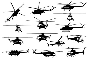 Fototapeta na wymiar A set of images of helicopter silhouettes.
