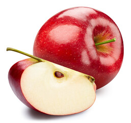 Red apple. Fresh organic apple isolated on white background. Apple macro. With clipping path