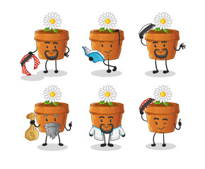 flower pot arab character. cartoon mascot vector