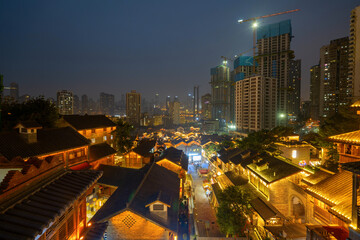 Fototapeta na wymiar Night view of retro commercial street in Chongqing, China