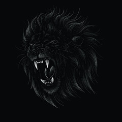 The Vector logo lion for tattoo or T-shirt print design or outwear.  Hunting style lions background. This hand drawing would be nice to make on the black fabric or canvas. © Pavlo
