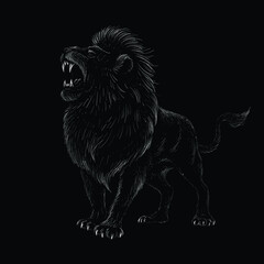 The Vector logo lion for tattoo or T-shirt print design or outwear.  Hunting style lions background. This hand drawing would be nice to make on the black fabric or canvas.