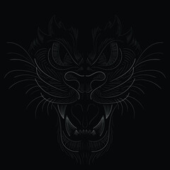 Obraz premium The Vector logo tiger for tattoo or T-shirt design or outwear. Hunting style big cat print on black background. This hand drawing is for black fabric or canvas.
