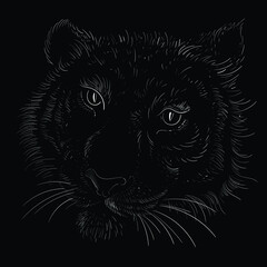 The Vector logo tiger for tattoo or T-shirt design or outwear.  Hunting style big cat print on black background. This hand drawing is for black fabric or canvas.