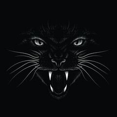 Cat vector art illustration T-shirt apparel tattoo design or outwear.  Cute print style kitten background. This hand drawing would be nice to make on the black fabric or canvas.